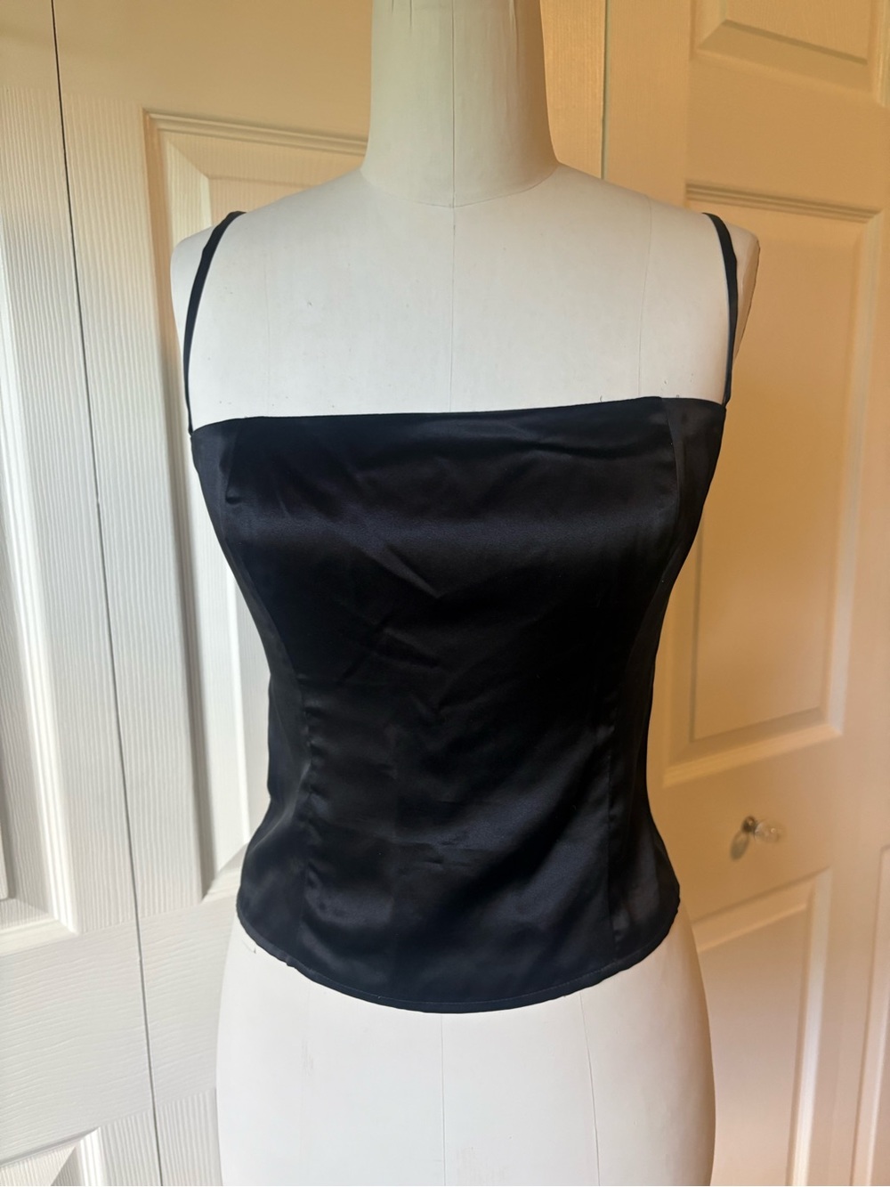 Reformation Black Silk Square-Neck Cami